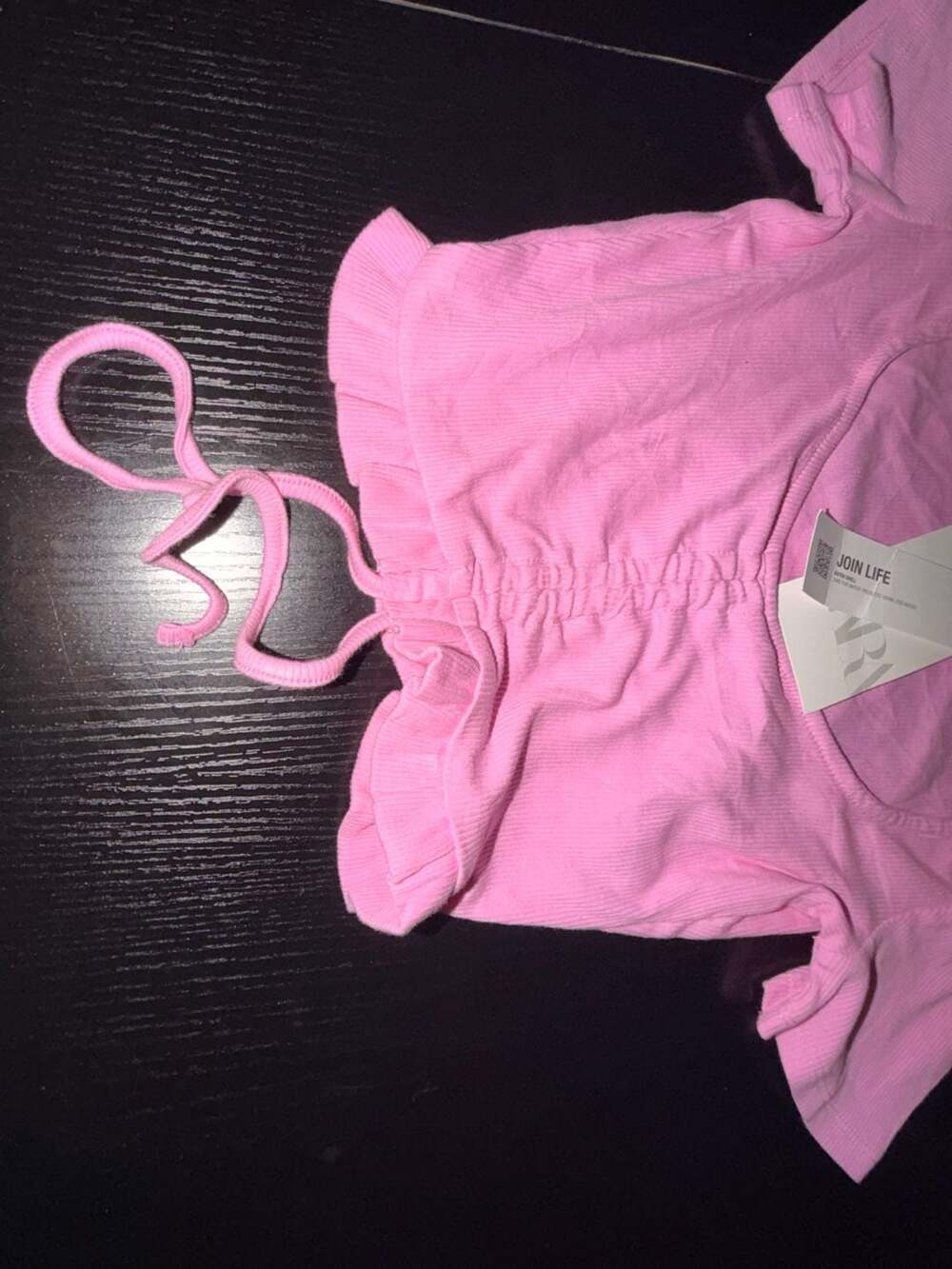 Zara Pink Ribbed Ruched Front Crop Top - Picture 3 of 3